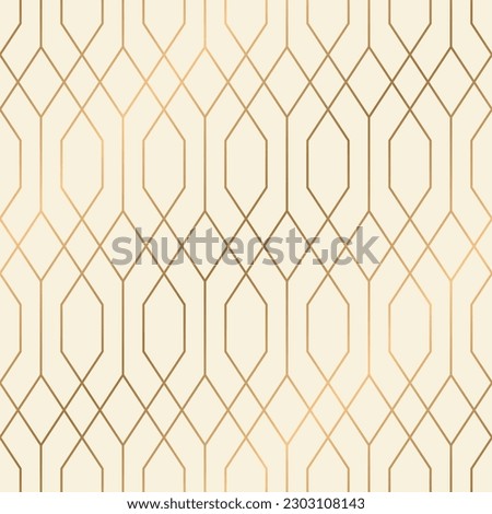 Geometric seamless pattern with gold hexagonal grid line, luxury wallpaper, background, card, banner in vintage style.