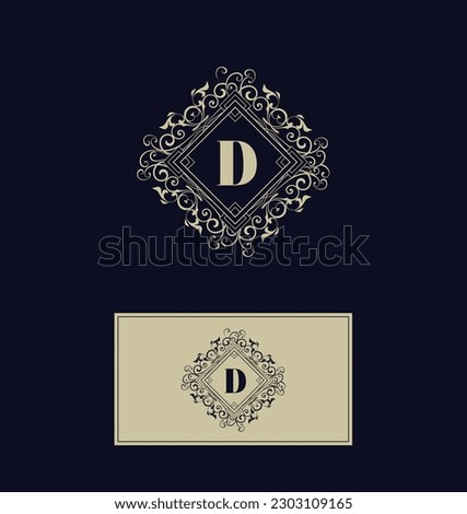 Floral Heraldic or ornamental Luxury SQUARE Logo template .. d letter logo. Good for Restaurant, Royalty, Boutique, Hotel, Jewelry, Fashion ..original vector illustration.