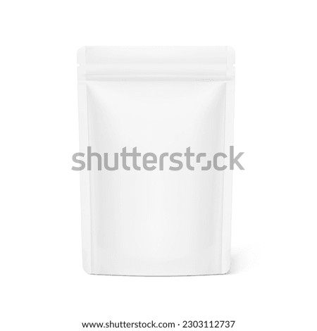 Food pouch stand up bag mockup set. Vector illustration isolated on white background. Front view. Can be use for template your design, presentation, promo, ad. EPS10.	 Royalty-Free Stock Photo #2303112737