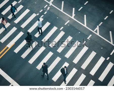 People walking Crossing street Sign Crosswalk in city Business background
