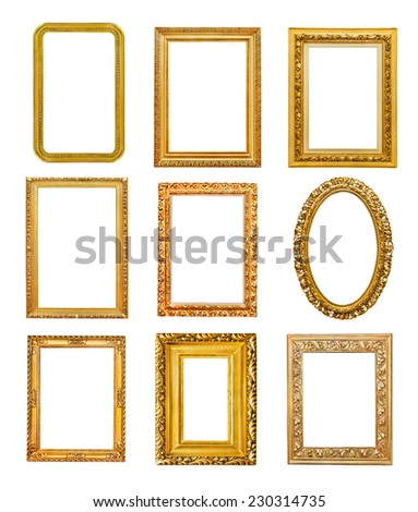 Diferent shape golden frames on white background