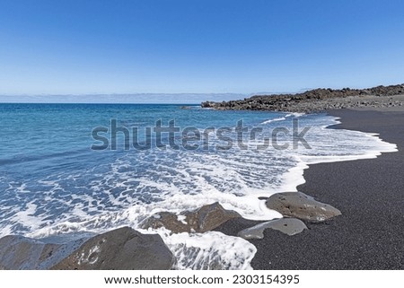 Picture over the black beach Playa del Paso near El Golfo on Lanzarote during daytime