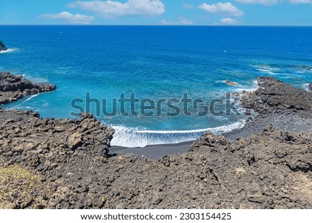 Panoramic picture over the black beach Playa del Paso near El Golfo on Lanzarote during daytime