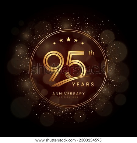 95th anniversary logo with gold double line style decorated with glitter and confetti Vector EPS 10