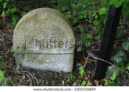 Historic boundary stone made of sandstone with the year 1850