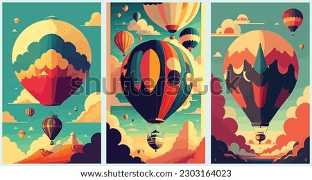 Hot Air Balloons Flat Illustration Set. Cartoon Colorful Balloons With Baskets set collection of abstract vector illustration