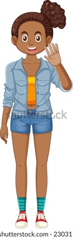 African American Teenage Girl Greeting with a Wave illustration