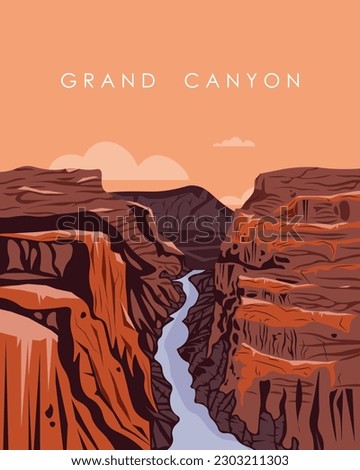 Vector illustration. Grand Canyon, Arizona, USA. Travel poster. Around the world. Travels in America. Design for poster, postcard, banner. Desert. Royalty-Free Stock Photo #2303211303