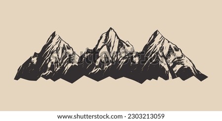 Set of vintage retro engraving style mountain. Can be used for logo, emblem, poster, dadge design. Monochrome Graphic Art. Engraving style. Vector Illustration.
