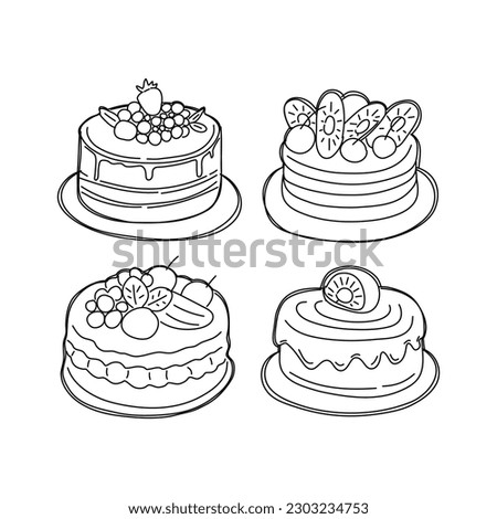Four different bento cakes. Hand drawn vector illustration.