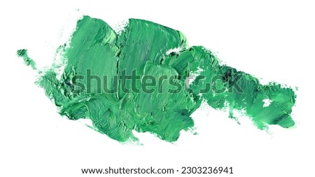 Grunge green brush strokes oil paint isolated on white background, clipping path