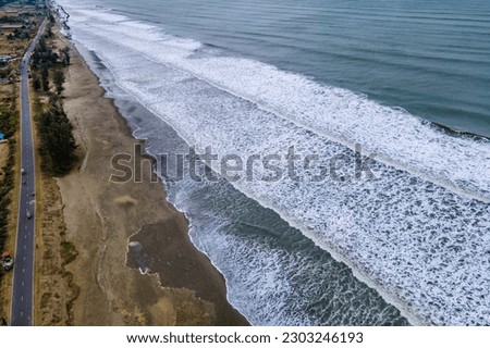 Aerial view of traditional fishing boats along the shoreline on the beach on Teknaf, Cox's Bazar, Chittagong, Bangladesh Royalty-Free Stock Photo #2303246193