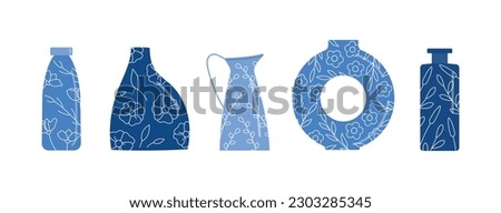 Chynese Style Blue Ceramic Vases vector illustrations for logo, icon, social media post, story, banner, poster.