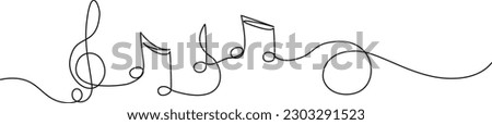 continuous single line drawing of music notes and treble clef, abstract melody sheet music line art vector illustration