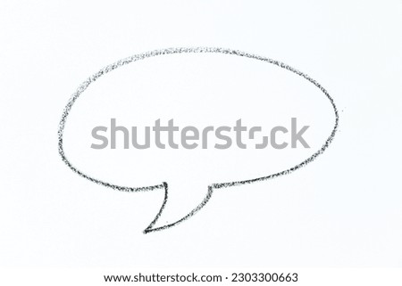 black color oil pastel hand drawing in round speech banner shape on white paper background with copy space