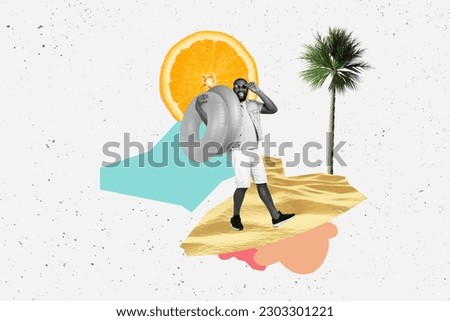 Magazine picture sketch collage image of excited guy enjoying citrus slice sun isolated creative background