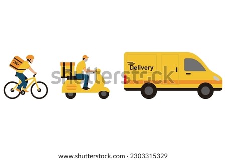 Vector illustration Concept of delivery service, delivery home and office. Courier trucks, scooters and bicycles.
