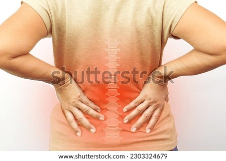 Woman suffering from waist, backache or hip pain on white background. Backache, office syndrome and health concept. Royalty-Free Stock Photo #2303324679