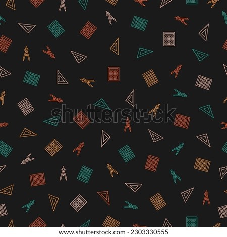 Seamless pattern with colorful school supplies and black background