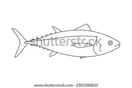 Tuna, bluefish fish, seafood and underwater animal. Water delicacy, gourmet. Fishing. Coloring for children. Vector illustration isolated on white background