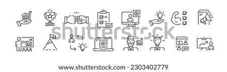 Business coaching. Leading to success, creating ideas, achieving goals. Pixel perfect, editable stroke icons set Royalty-Free Stock Photo #2303402779