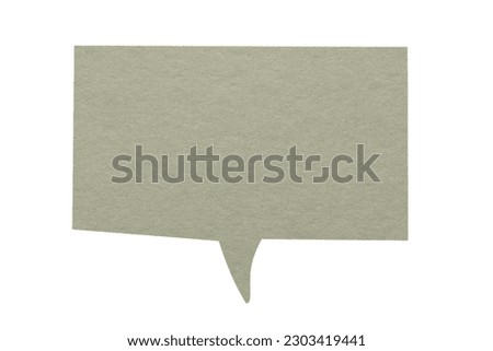 Grey paper speech bubble isolated on a white background. Blank chat bubble sticker.