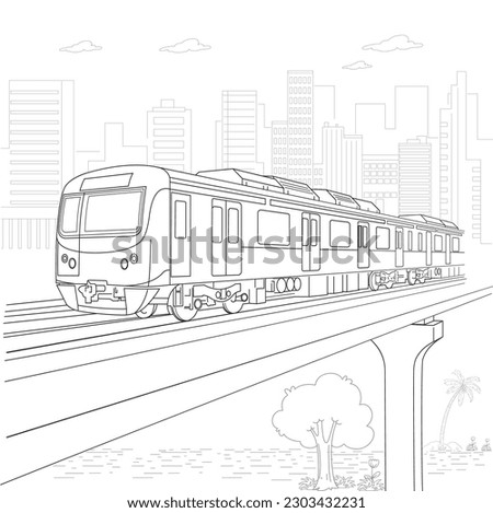 Metro train vector illustration sketch in black lines The Dhaka Metro Rail is a mass rapid transit system serving Dhaka, the capital city of Bangladesh. It is owned, and operated by Royalty-Free Stock Photo #2303432231