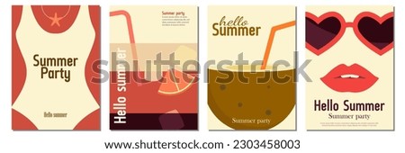 Summer. Ice cream, banana, watermelon, beach shorts and the sea. Set of vector illustrations. Abstract vector background patterns. Perfect background for posters, cover art, flyer, banner