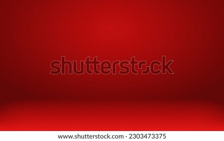 Red room background. Abstract empty studio. Horizontal bg. Light scene for product. Simple 3d backdrop. Gradient table. Minimal texture blank wall and floor. Skyline mockup. Vector illustration Royalty-Free Stock Photo #2303473375