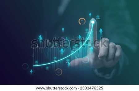 Business graph chart with arrow up, Investment strategy and benefits Royalty-Free Stock Photo #2303476525