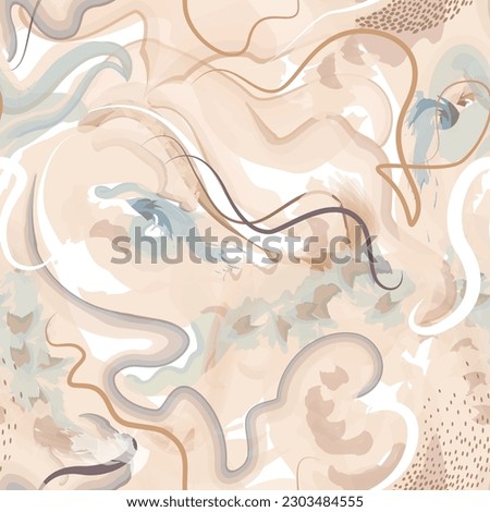 Abstract wavy lines. Beautiful seamless watercolored texture. Endless pattern in bright spring style. Flowing waves abstraction. Modern background for web site business graphics.