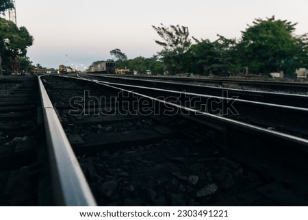 Railway sleepers and rails close-up. High quality photo