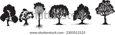 collections black tree isolated. silhuette tree isolated on white background