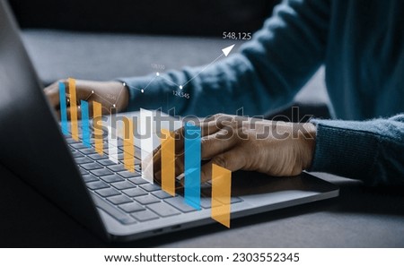 People use laptop money economic growth, graph money, global economic, trader investor, business financial growth, stock market, Investments funds, price, graph, technology and investment concept