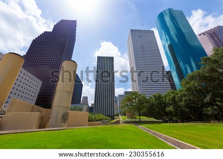 Houston skyline from Tranquility Park in Texas US USA