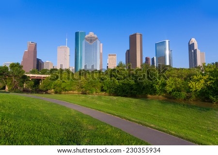 Huston skyline from Eleanor Tinsley park Texas US USA