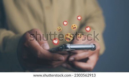 Social media and digital online on mobile phone. man using smartphone with social media to click like and love icon on internet post. Concept of living on vacation and playing social media.