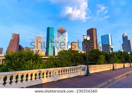 Houston skyline from Sabine St bridge Texas USA US America