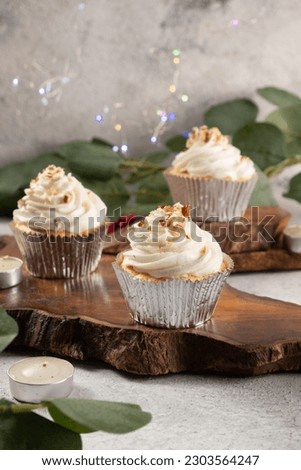 cupcake food photography in idea winter theme Royalty-Free Stock Photo #2303564247