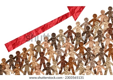 Increasing Diverse Population and rising Diversity in society or the rise of multicultural culture inclusion and integration and pride as a multi cultural group with an upward arrow. Royalty-Free Stock Photo #2303565131