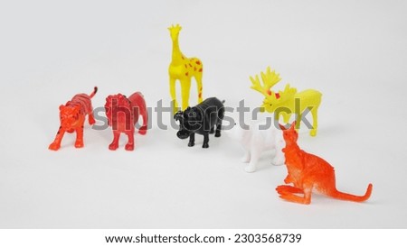 Various of plastic toy animals isolated on white background