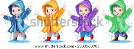 Happy young kid in raincoat illustration