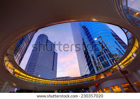 Houston Downtown sunset modern skyscrapers at Texas US USA