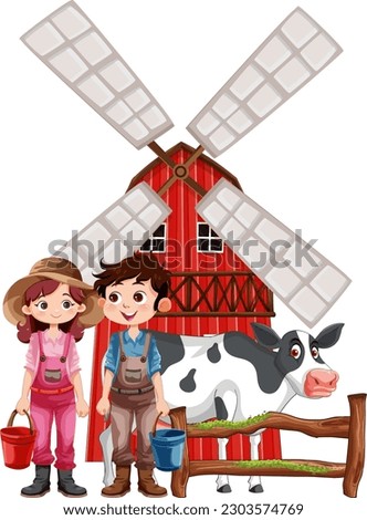 Cute farmer cartoon character illustration