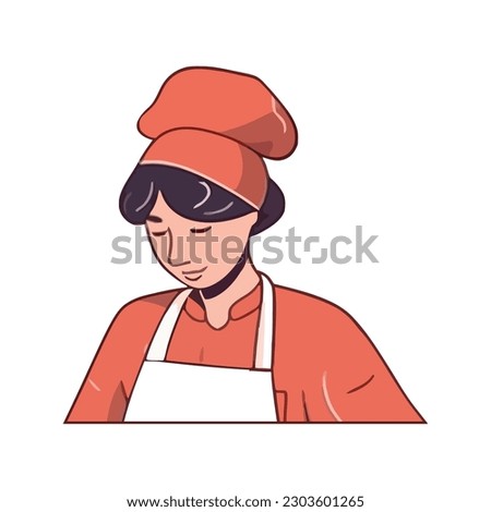 Chef in uniform cooking food with happiness over white