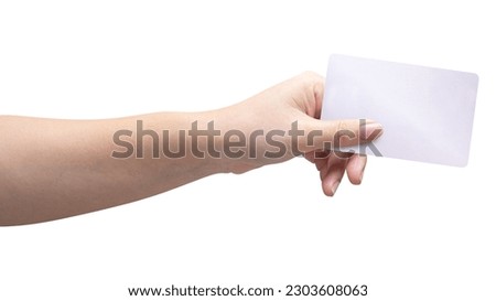 Woman hand hold silver empty card isolated on white background with clipping path.
