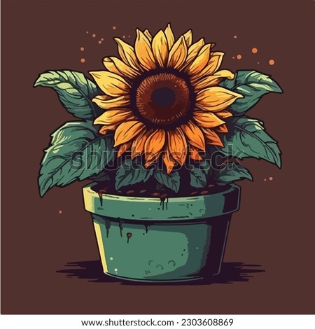 A sunflower in a pot with a flower on it. vector illustration

