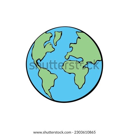 Vector color Earth icon. Minimalist simplified World Symbol, clip art, logo in doodle flat style. Theme of geography, peace, ecology, Social Media, cosmos