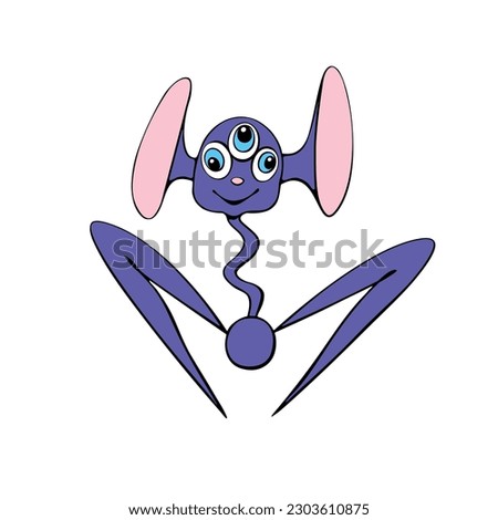 Vector cute funny alien in doodle flat style. Simple color illustration, clip art on theme of UFO, space, kids design