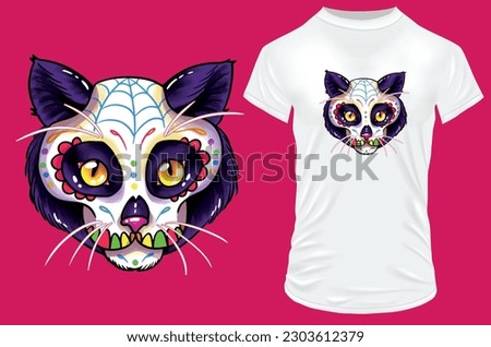 Cat face in colorful mexican style. Vector illustration for tshirt, hoodie, website, print, application, logo, clip art, poster and print on demand merchandise.